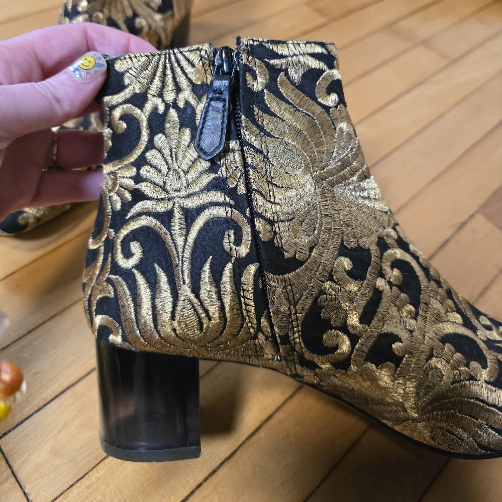Tory Burch Borcade Carlotta Gold and Black Ankle Boots Size 8